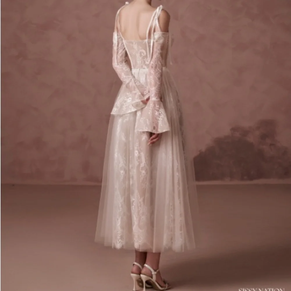 Embroidered Lace White Midi Corset Dress - Picture 8 of 11